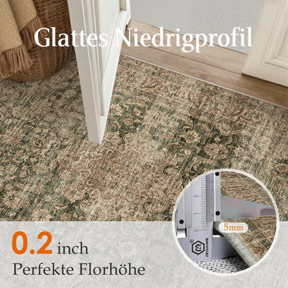 Vintage Teppich Grün 240x300cm Waschbar – Wohnzimmer Teppich