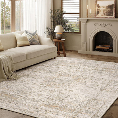 Vintage Teppich 140x200cm Beige – Waschbar & Rutschfest