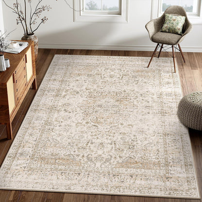 Vintage Teppich 140x200cm Beige – Waschbar & Rutschfest