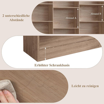 Bücherregal 188 cm mit 17 Fächern | Eiche | Standregal & Aufbewahrung