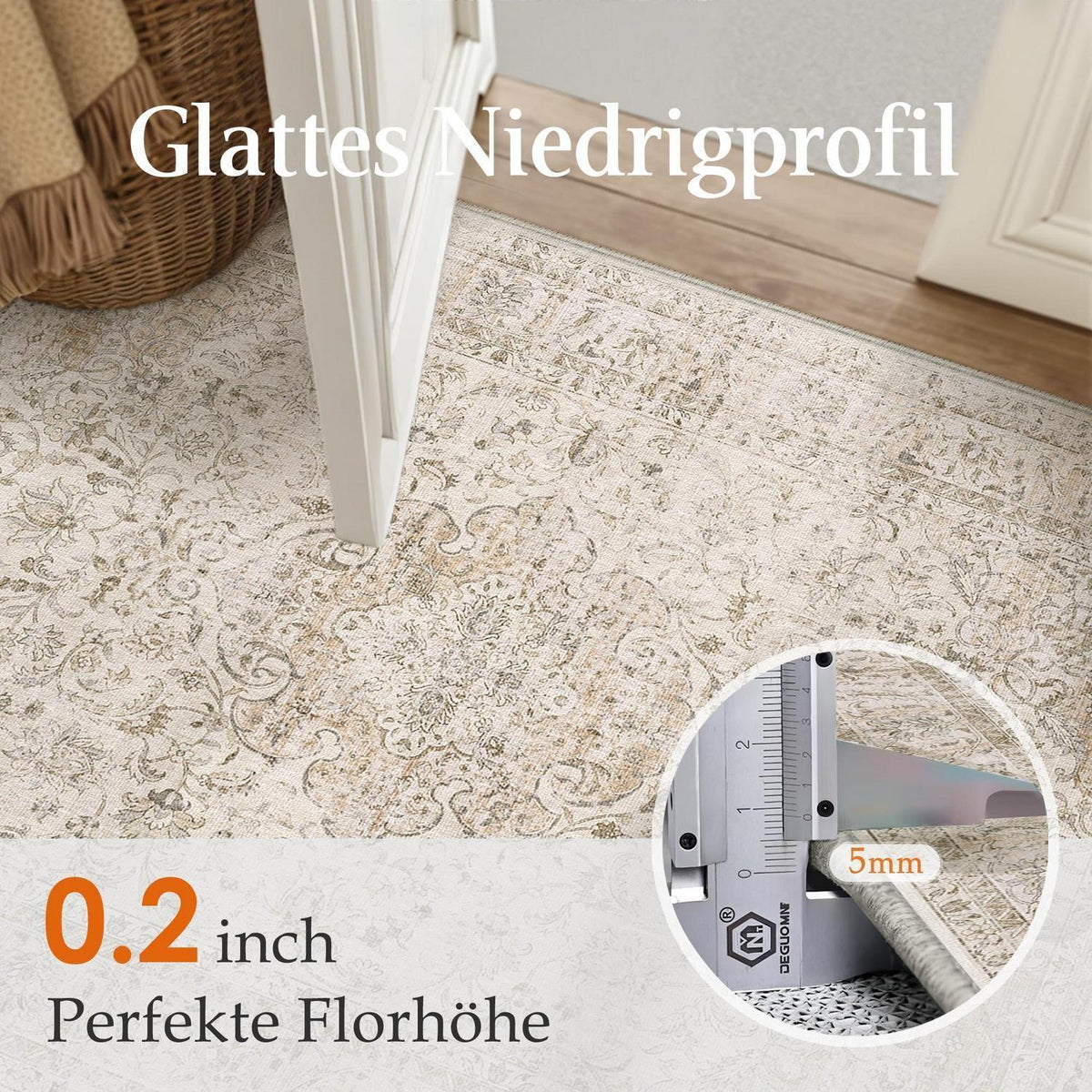 Vintage Teppich Beige 160x230cm – Waschbar & Rutschfest