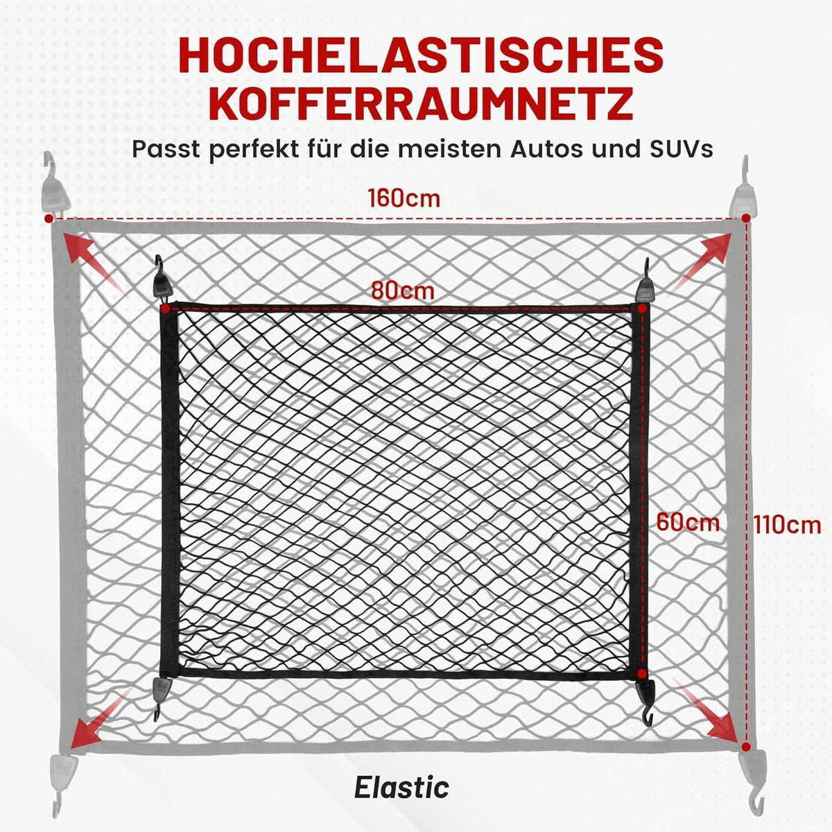 Auto Kofferraumnetz hochelastisch 160x110cm – Universell & Sicher