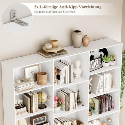 Bücherregal 188 cm mit 17 Fächern – Weißes Standregal für Wohnzimmer