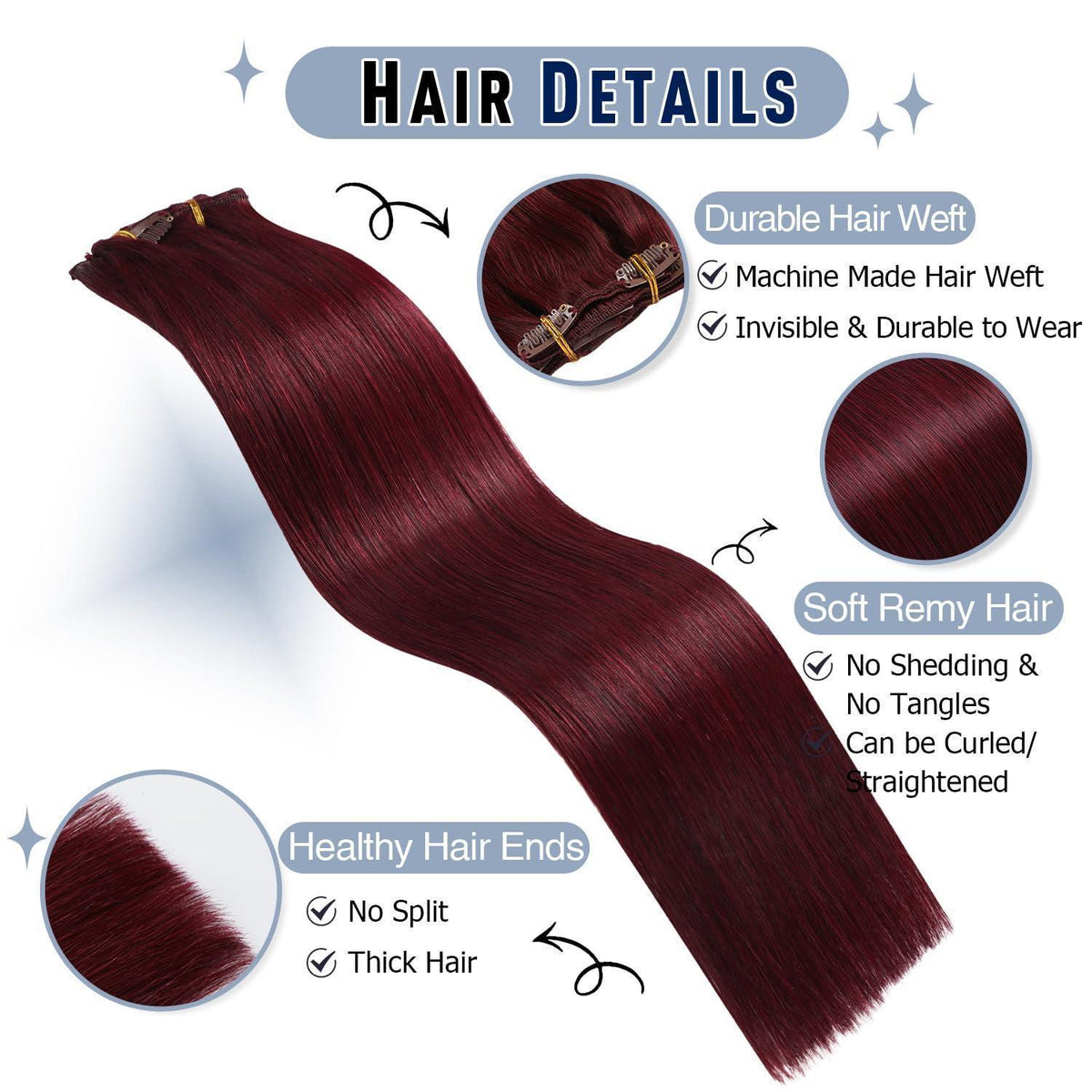 Echthaar Clip-Ins Burgunderrot 40cm – Volumen & Länge