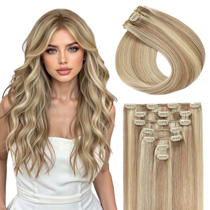 Echthaar Clip-Ins Aschblond mit Platinblond, 50cm