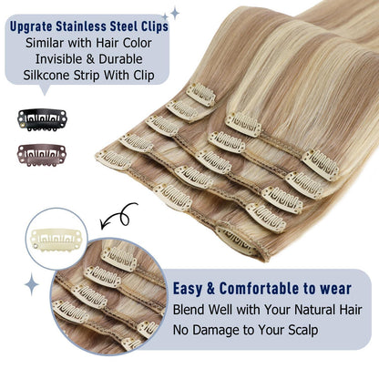 Echthaar Clip-Ins Aschblond mit Platinblond, 50cm