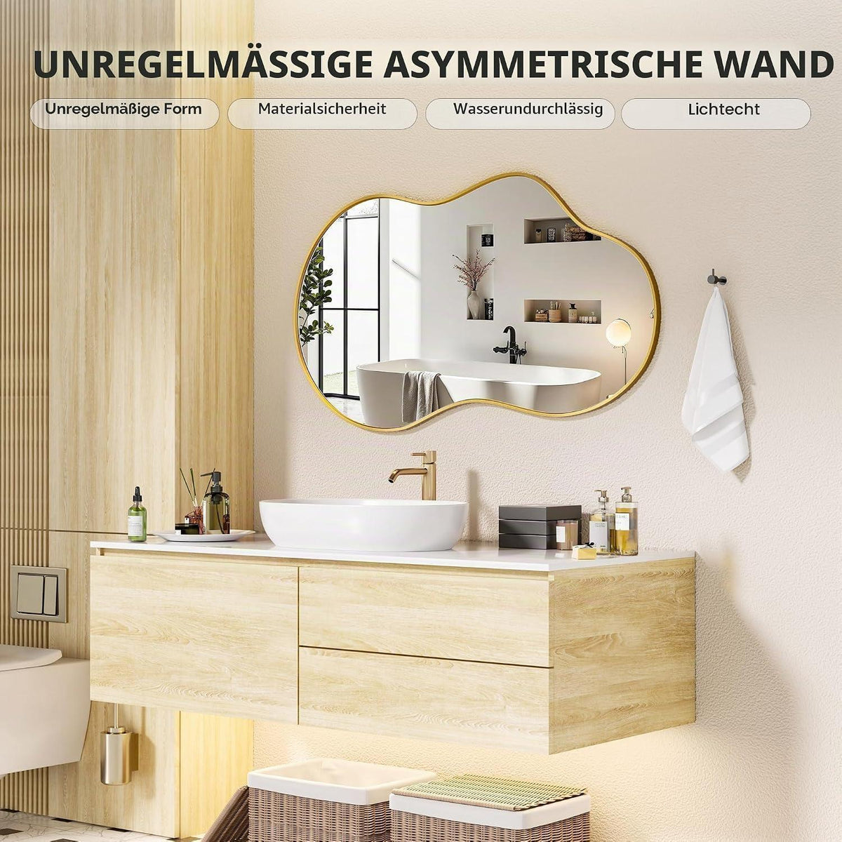 Asymmetrischer Wandspiegel Gold 50x90cm - Dekorativer Raumspiegel