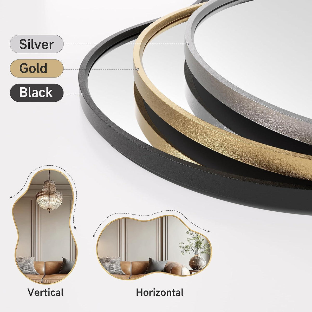 Asymmetrischer Wandspiegel Gold 66x116cm – Dekorativer Spiegel für Wohnzimmer