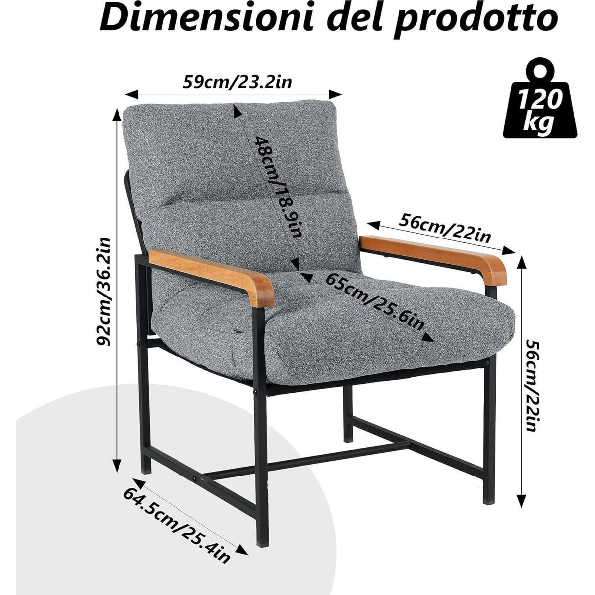 Gepolsterter Sessel mit Armlehnen – Grau, Komfort & Stil