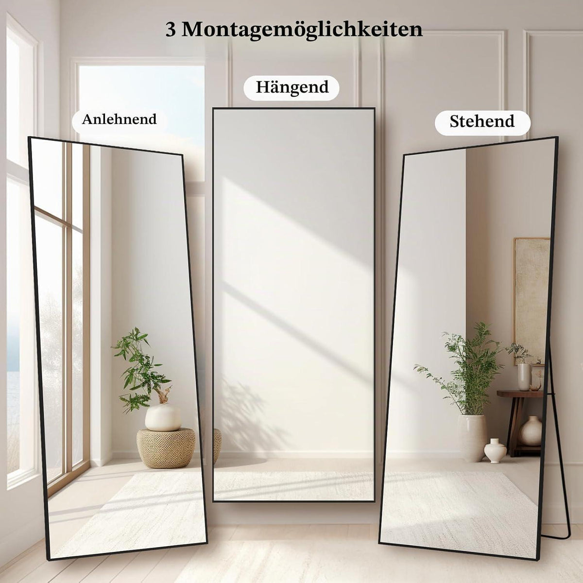 Ganzkörperspiegel 179x65cm – Stehspiegel Schwarz für Wohnzimmer