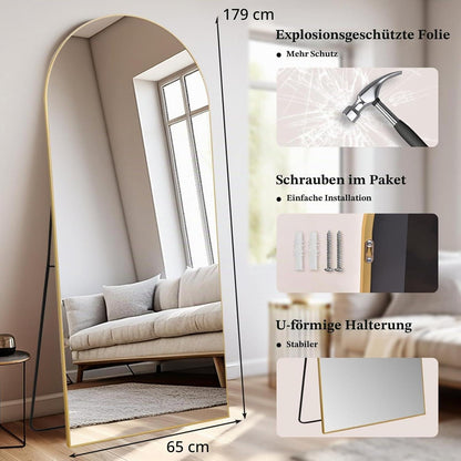 Gewölbter Ganzkörperspiegel 179x65cm – Stehspiegel Gold