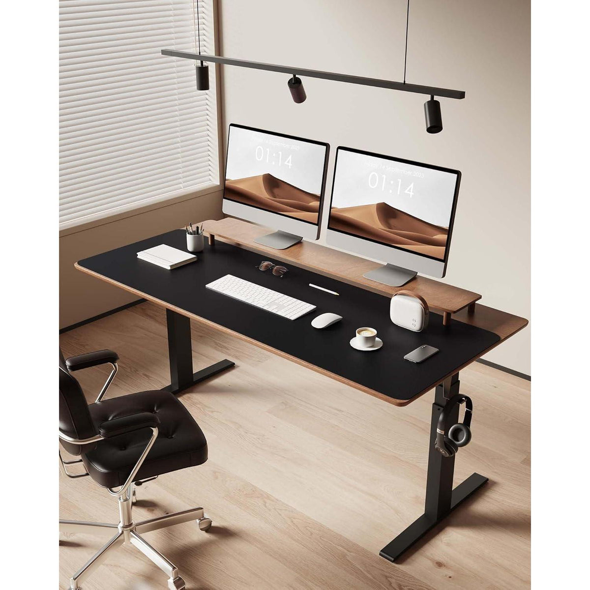 XXL Schreibtischunterlage in Lederoptik, 120x43cm, Schwarz