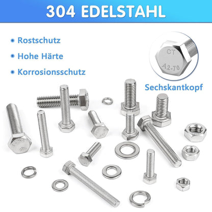 Sechskantschrauben Set Edelstahl A2 M5 M6 M8 mit Muttern & Scheiben