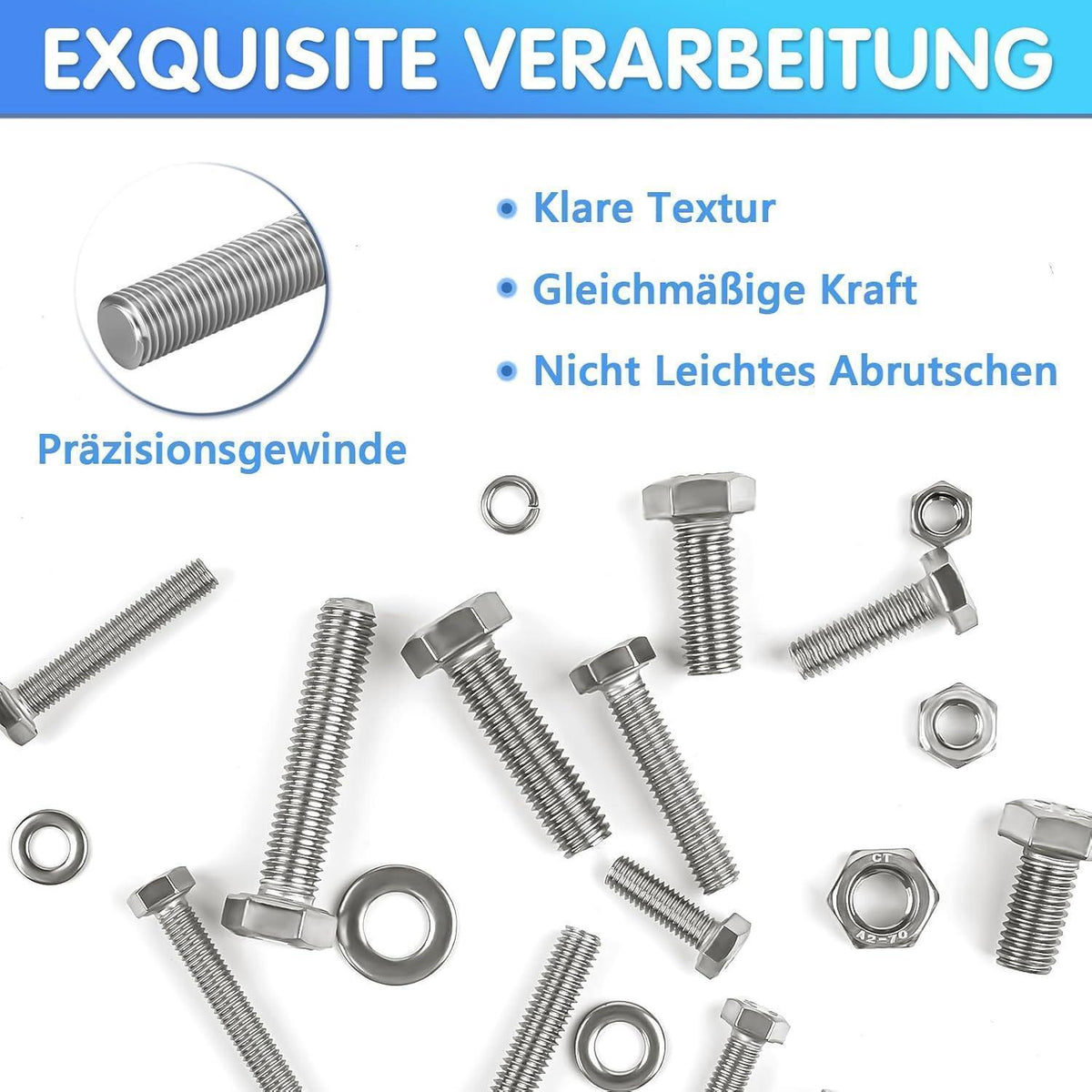 Sechskantschrauben Set Edelstahl A2 M5 M6 M8 mit Muttern & Scheiben