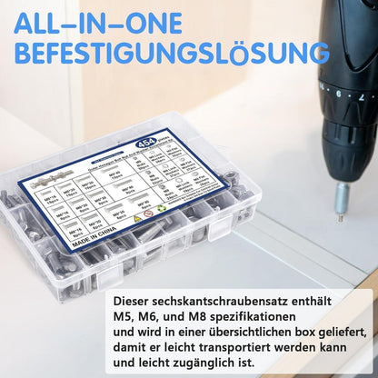Sechskantschrauben Set Edelstahl A2 M5 M6 M8 mit Muttern & Scheiben