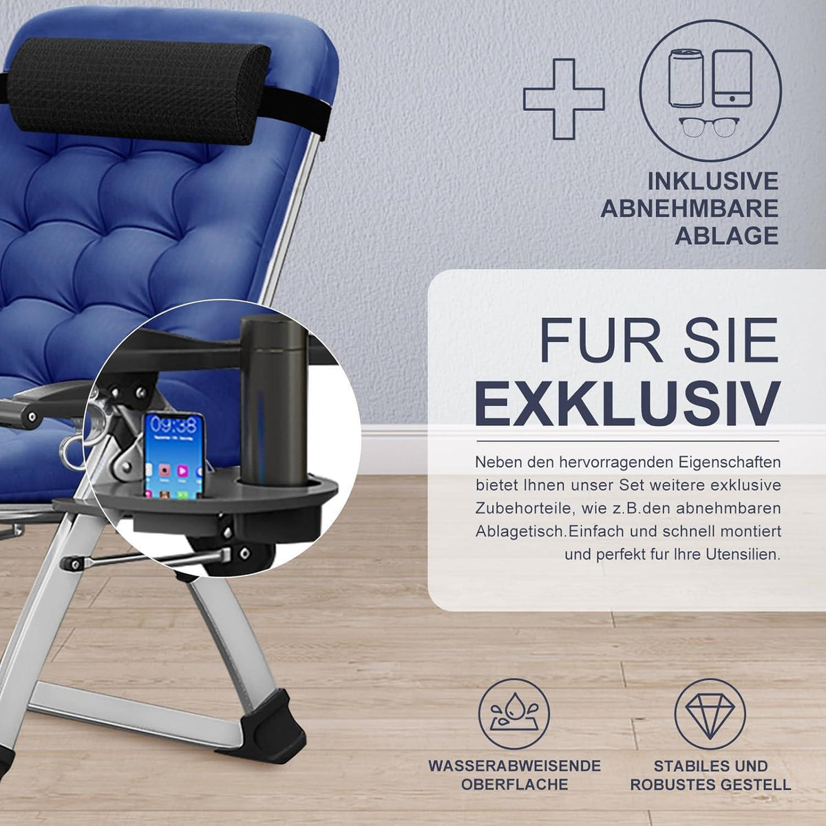 Zero Gravity Liegestuhl klappbar mit Polster Blau