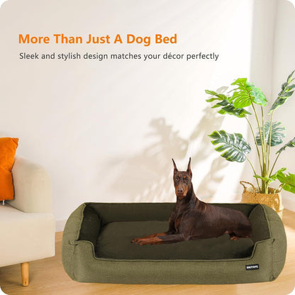Hundebett mit erhöhtem Rand, abnehmbar und waschbar, Olivgrün
