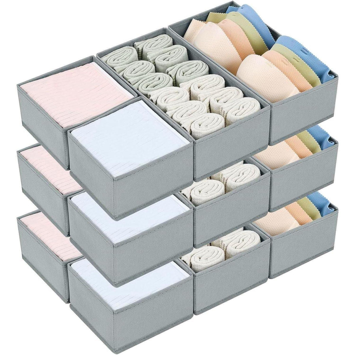 Schubladen Organizer 12er Set Faltbar Grau