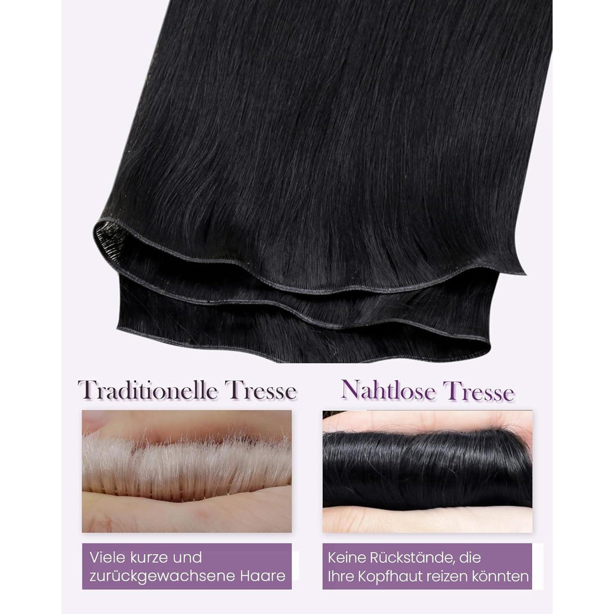 Echthaar Tressen Schwarz 50cm - Remy Weft zum Einnähen