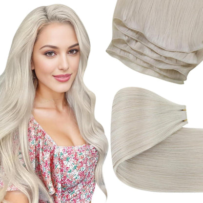 Echthaar Tressen Weißblond 40cm – Einnähhaare #60