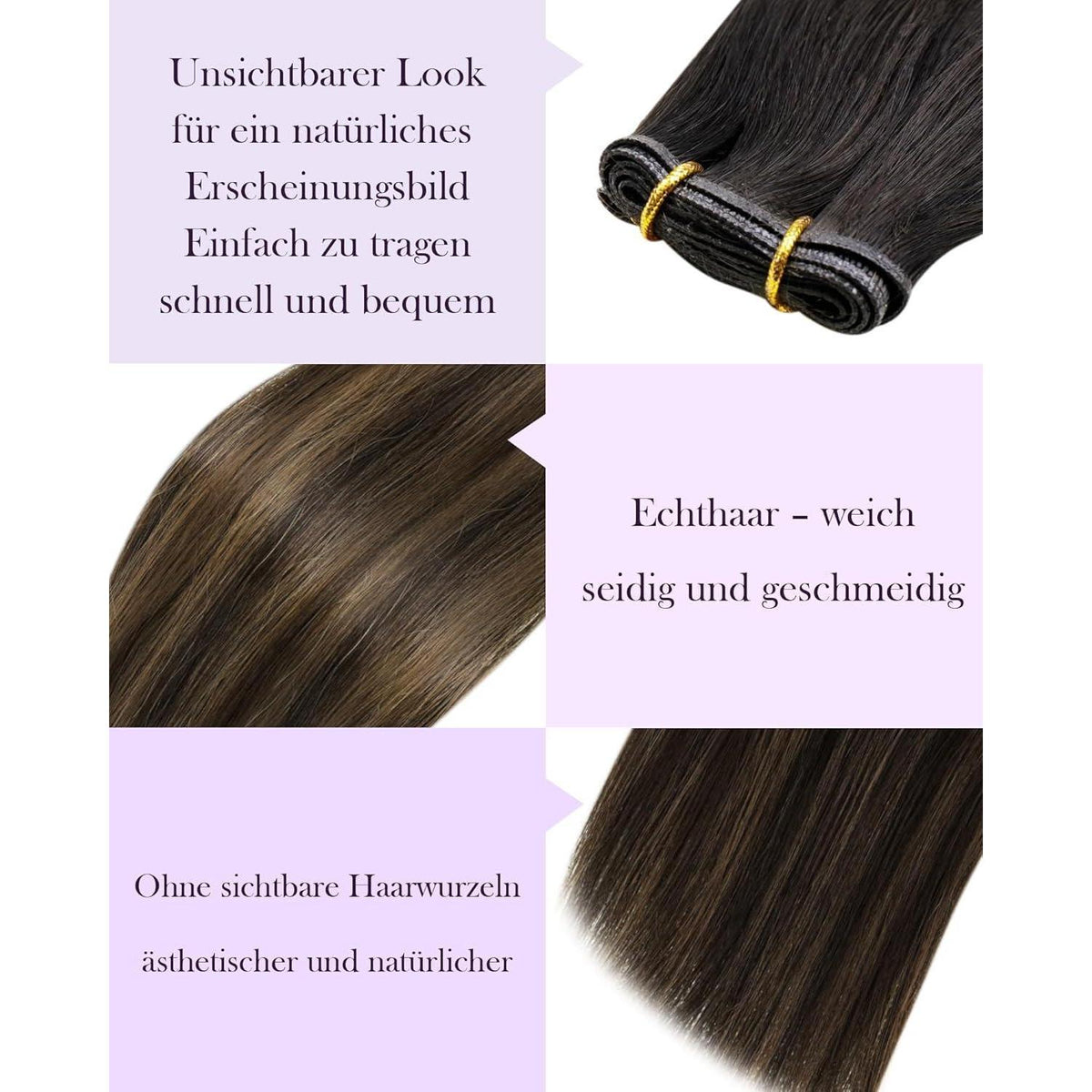 Echthaar Tressen Braun Balayage Ombre 40cm #2/8/2