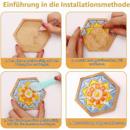 12 Holz Untersetzer Bambus Mosaik DIY Bastelset