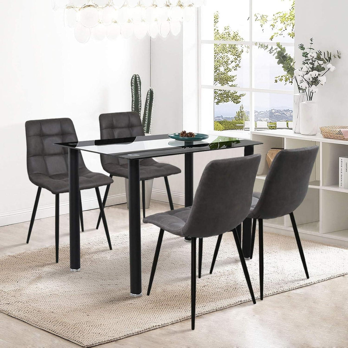 Esszimmerstühle Set Grau, Metall 4er Set in Lederoptik