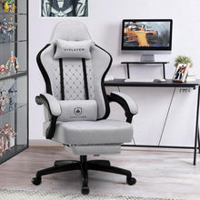 Gaming Stuhl Stoff Fußstütze Racing Gamer 150kg Schwarz-Grau