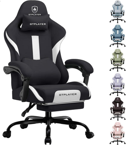 Ergonomischer Gaming Stuhl mit Fußstütze und Federkissen