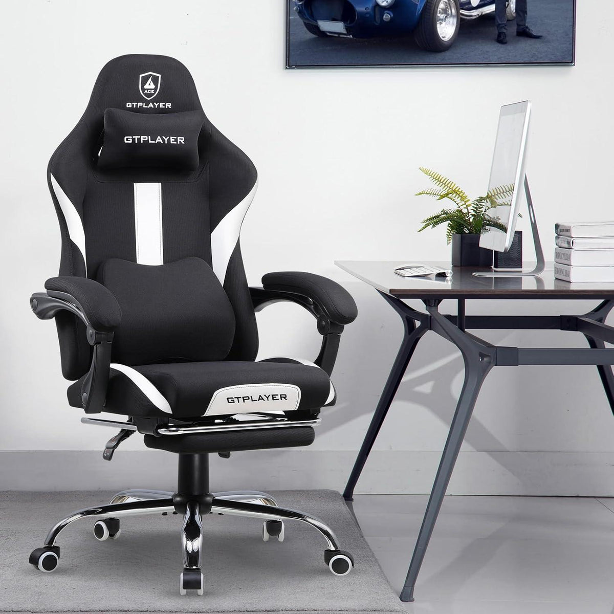 Gaming Stuhl Stoff mit ergonomischem Frühlingskissen Schwarz