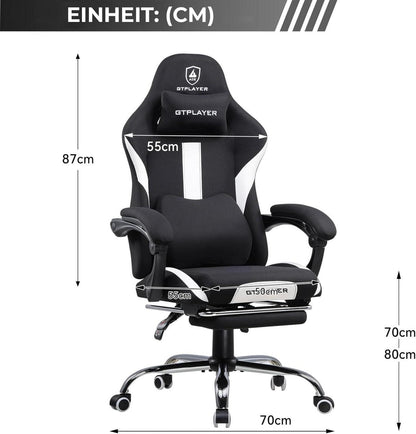 Ergonomischer Gaming Stuhl mit Fußstütze und Federkissen