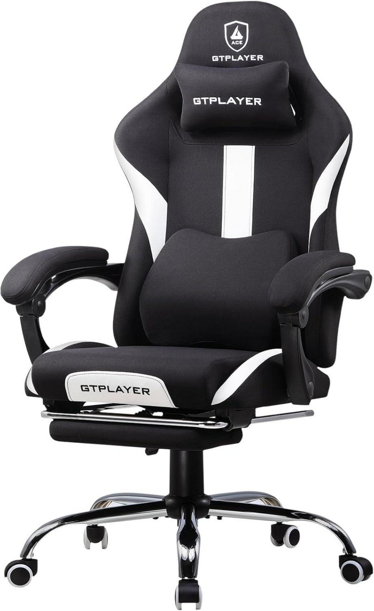Gaming Stuhl Stoff mit Fußstütze und Taschenfederkissen Schwarz