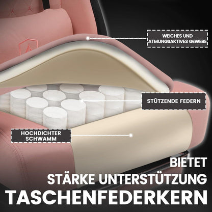 Ergonomischer Gaming Stuhl Stoff Schwarz-Rosa Fußstütze 150kg