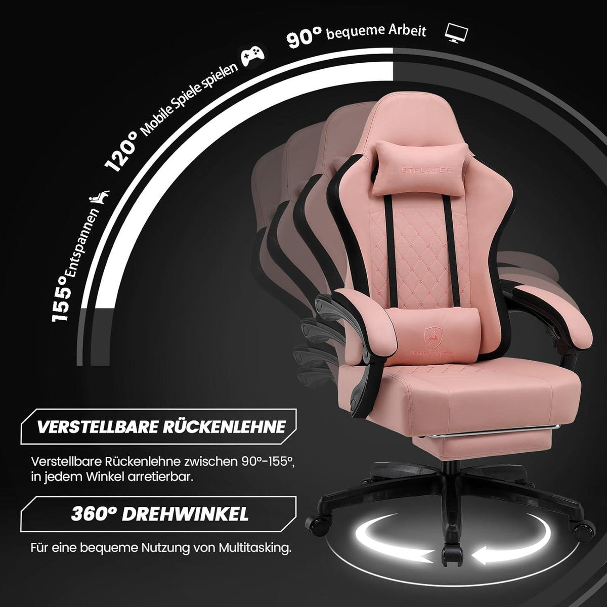 Gaming Stuhl Stoff Fußstütze Racing Gamer 150kg Belastbarkeit