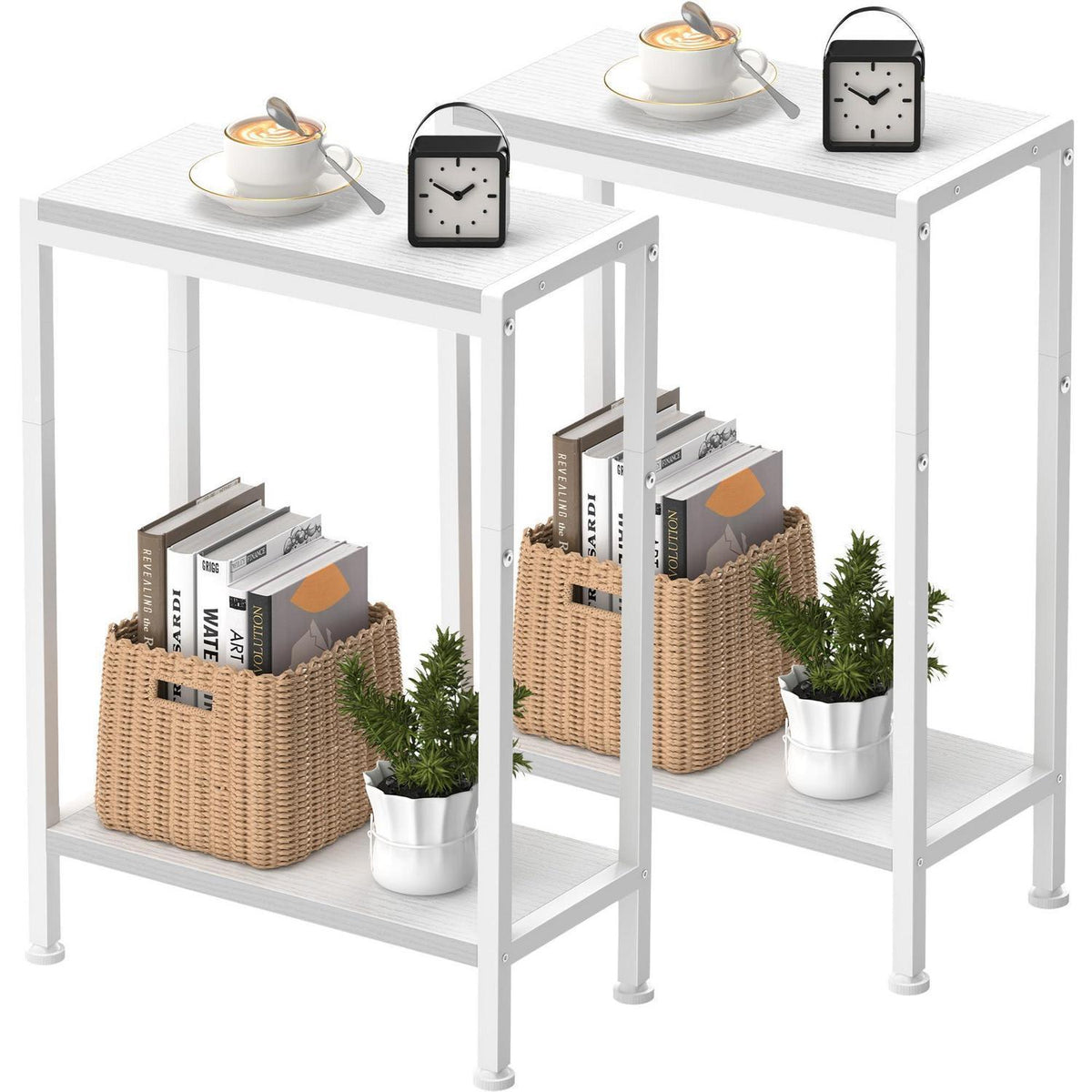 Schmaler Nachttisch 2er Set – Weiß, Platzsparend & Stabil