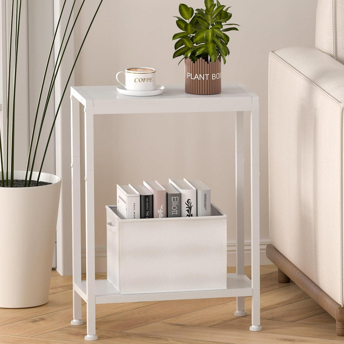 Schmaler Nachttisch 2er Set – Weiß, Platzsparend & Stabil