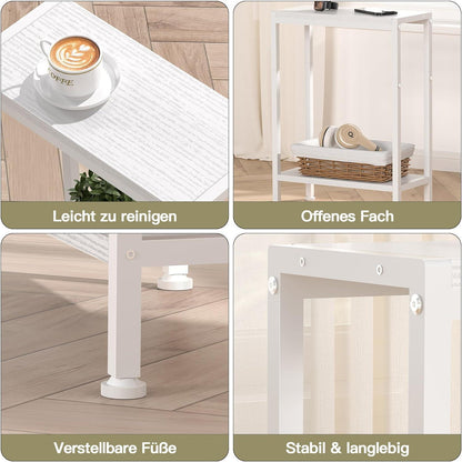 Schmaler Nachttisch 2er Set – Weiß, Platzsparend & Stabil