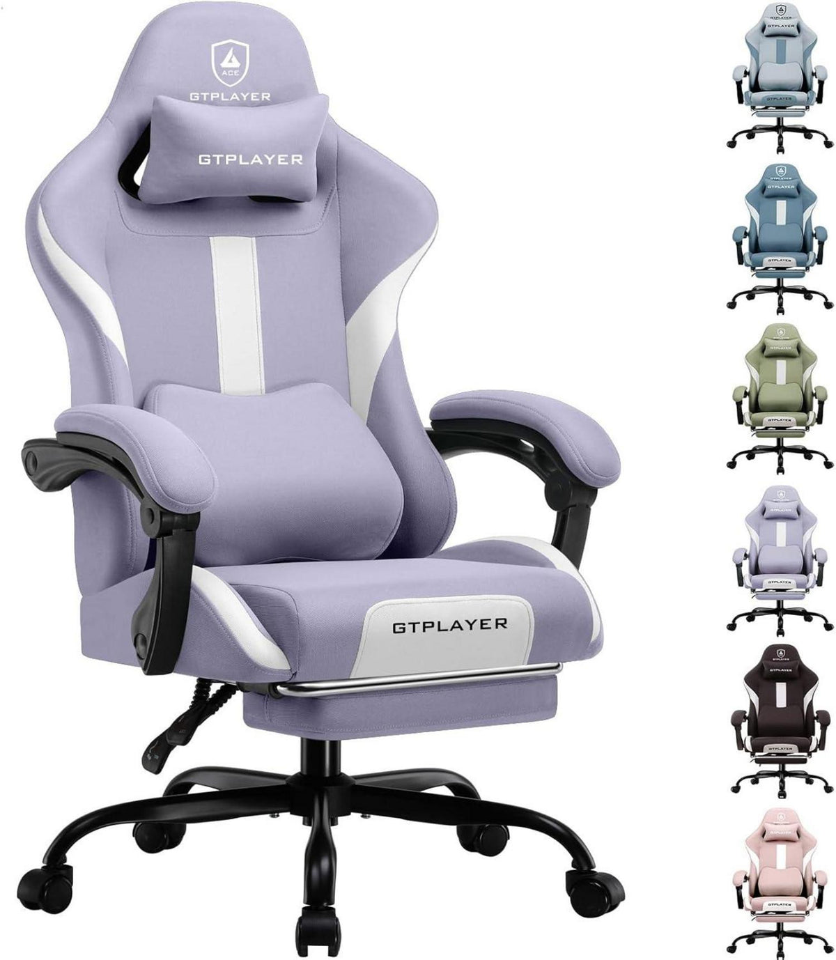 Bequemer Gaming Stuhl mit Fußstütze und Federkissen, lila