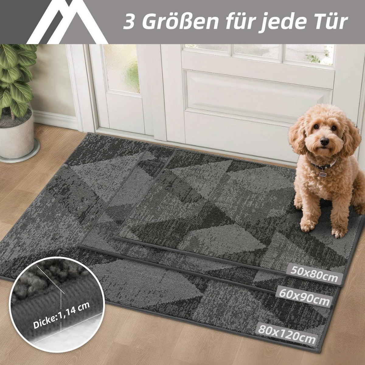 Fußmatte Karomuster Grau 50x80 cm – Rutschfest & Saugfähig