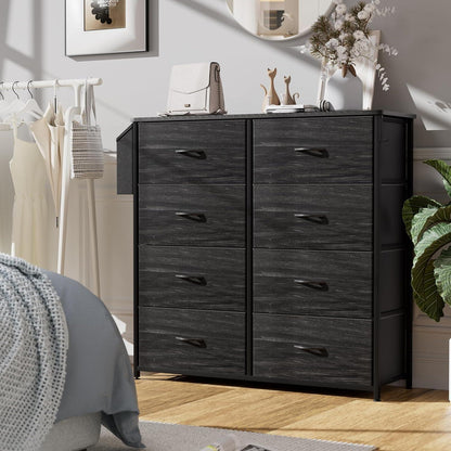 Kommode mit Stoffschubladen & Haken – 8 Schubladen, Schwarz