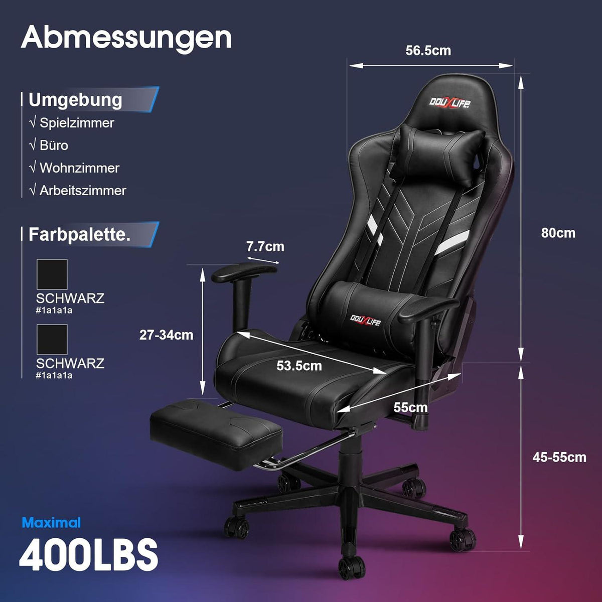Gaming Stuhl mit 7-Punkt Massage Fußstütze ergonomisch780KG Bürostuhl
