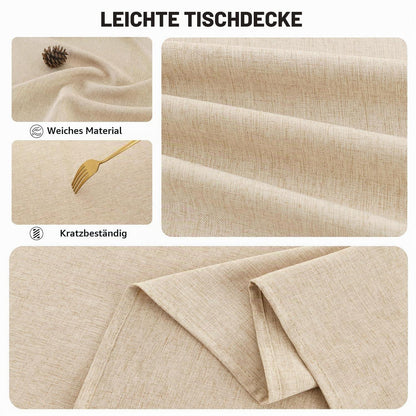 Runde Leinenoptik Tischdecke Beige 140cm – Abwaschbar & Wasserabweisend