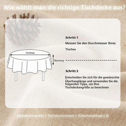 Runde Leinenoptik Tischdecke Beige 140cm – Abwaschbar & Wasserabweisend