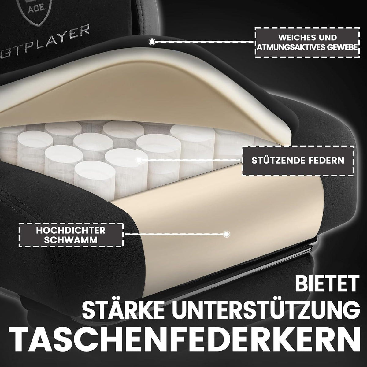 Ergonomischer Gaming Stuhl Stoff Schwarz Fußstütze 150kg 90-135° PC Bürostuhl