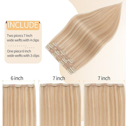 Clip-in Haarverlängerung Aschblond & Blond 45cm Echthaar