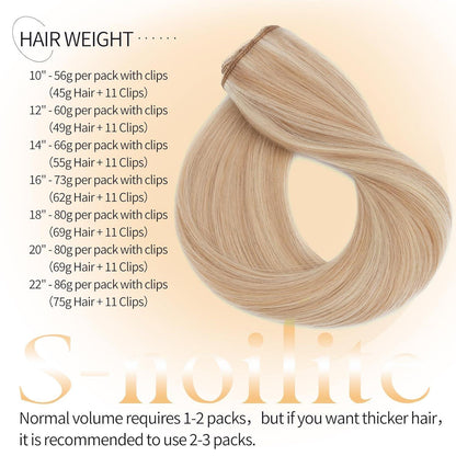 Clip-in Haarverlängerung Aschblond & Blond 45cm Echthaar