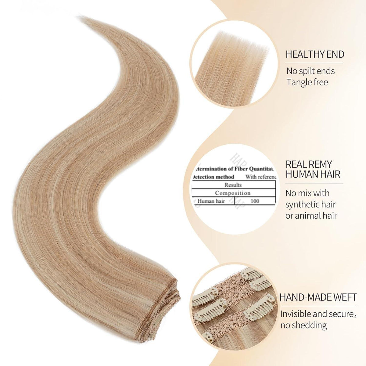 Echthaar Clip-in Extensions Aschblond & Gebleichtes Blond 55cm