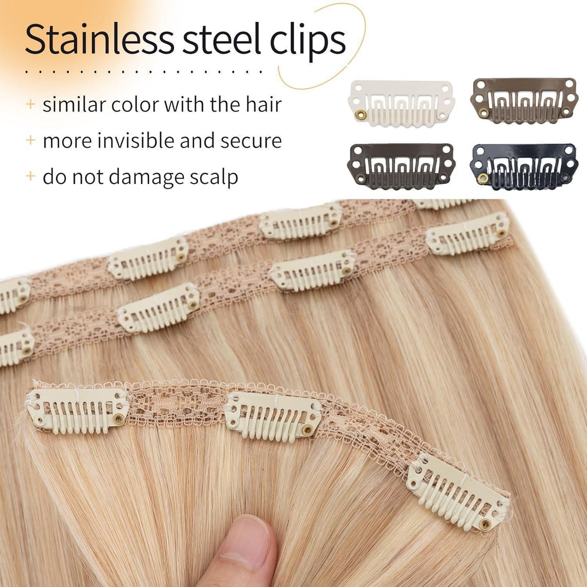 Echthaar Clip-in Extensions Aschblond & Gebleichtes Blond 55cm