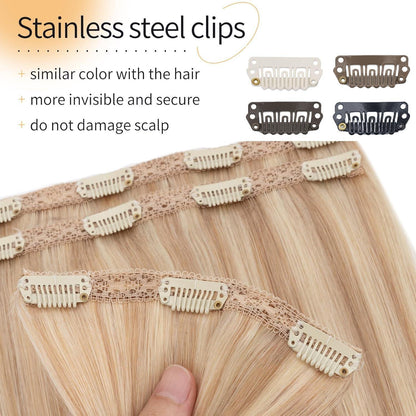 Echthaar Clip-in Extensions Aschblond & Gebleichtes Blond 55cm