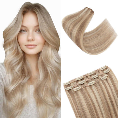 Clip-in Haarverlängerung Echthaar Blondbraun 50cm
